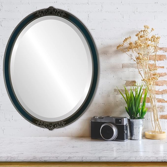 OVALCREST Oval Beveled Wall Mirror for Home Decor - Athena Style - Royal Blue - 21" x 17" Outside Dimensions