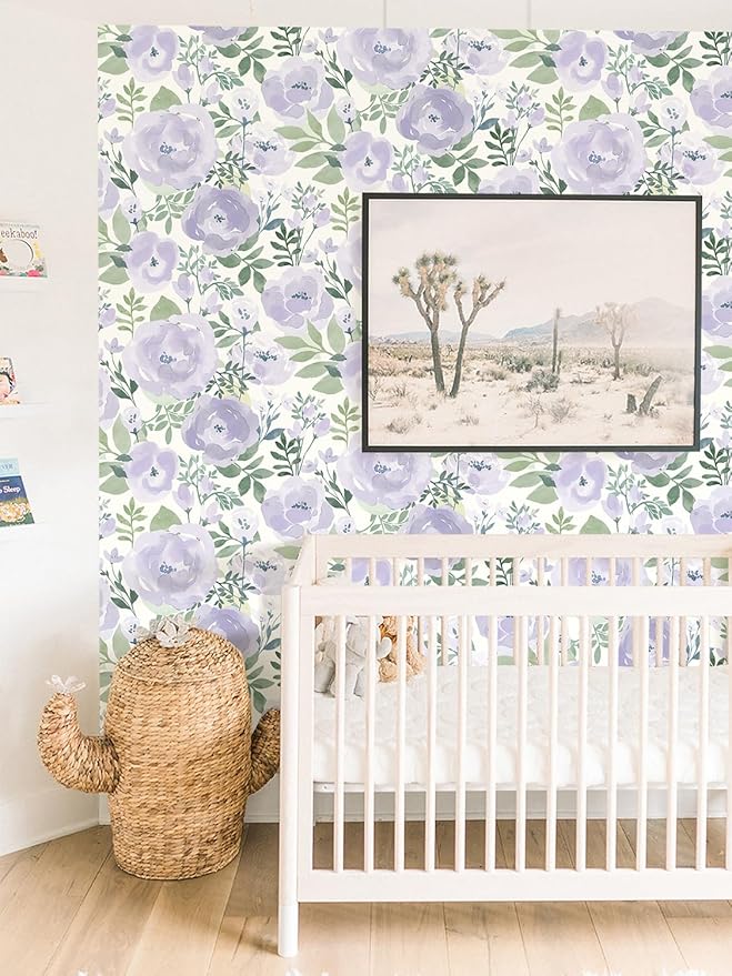 Orainege Floral Wallpaper Peel and Stick Wallpaper Floral Contact Paper 16.9in x196.8in Boho Peony Self Adhesive Removable Wall Paper for Bedroom Decor Vinyl, Purple