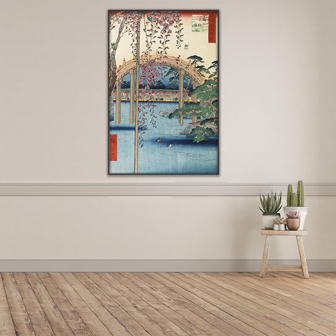 OKRA Utagawa Hiroshige Wall Art Poster - The Bridge with Wisteria Print - Japanese Painting Landscape Pictures - Modern Canvas Home Decor for Kitchen Bedroom Unframed(12×16in/30×40cm)