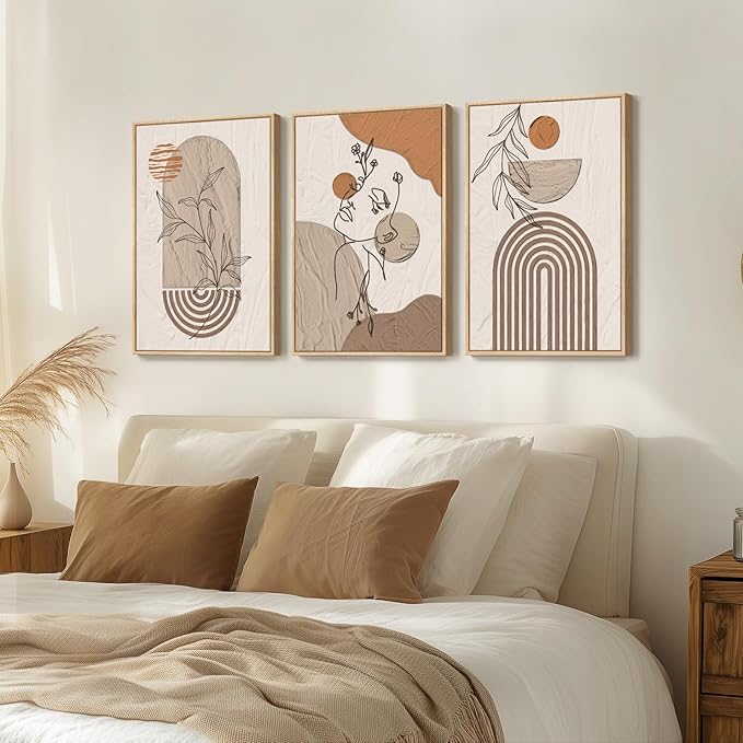 Boho Canvas Wall Art Set of 3, Abstract Woman Face Prints, 30x60 Inch, Living Room, Bedroom Office Decor