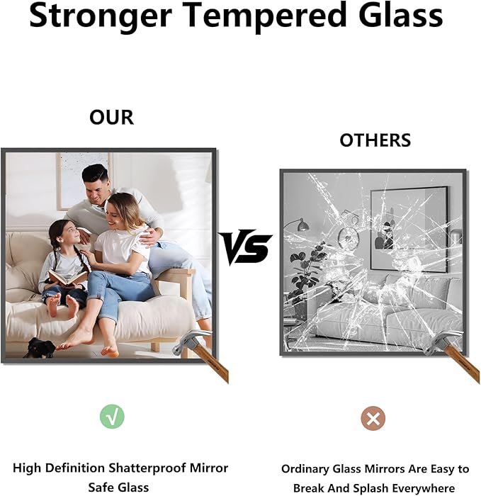 Koonmi Bathroom Mirror 30x30 Black Bathroom Wall-Mounted Mirrors, Modern Vanity Mirror for Bedroom, Living Room, Aluminum Alloy Frame Allow to Hang Horizontally or Vertically