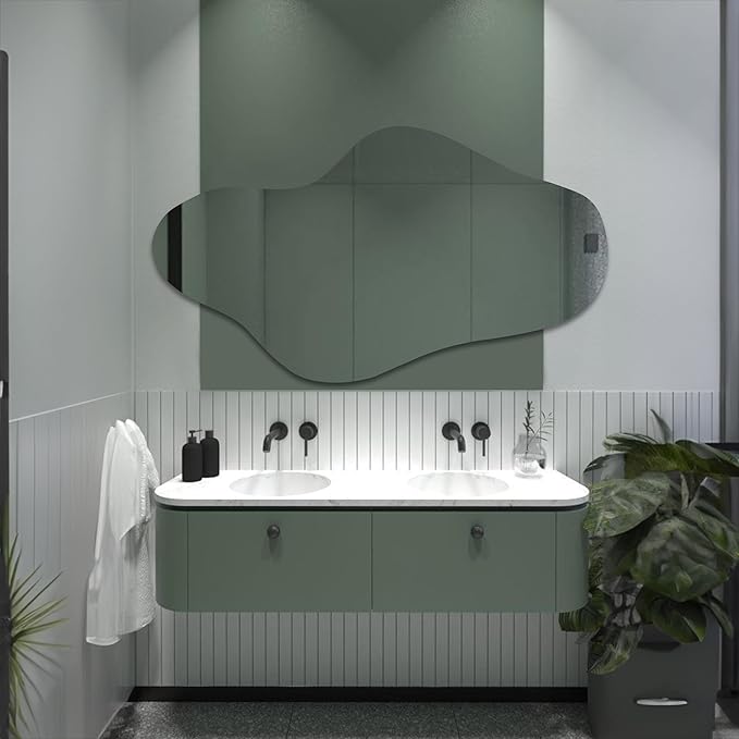 Asymmetrical Led Lighted Mirror for Bathroom, Irregular Vanity Mirror with Lights, Washbasin Backlit Led Illuminated Wall Mirror (Warm Ligth, 27.2"x47.2" inc | 69x120 cm)