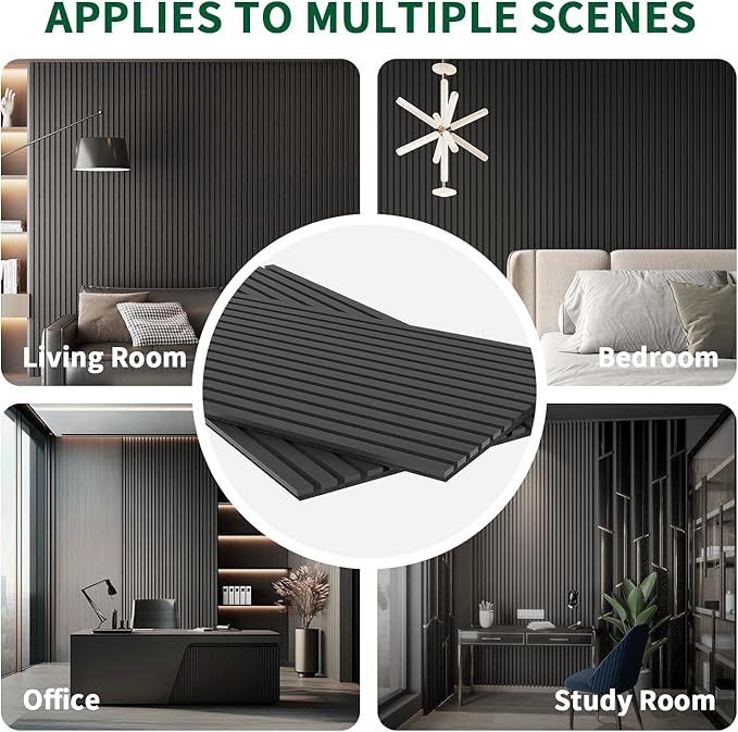 2 Panel Wood Slat Acoustic Panel 48" x24" for Sound Absorbing, Soundproof Wood Slat Panel Cover 16 Sq.Ft, 3D Fluted Sound Absorbing Paneling for Wall Decor, Living Room, Bedroom, Black Wood