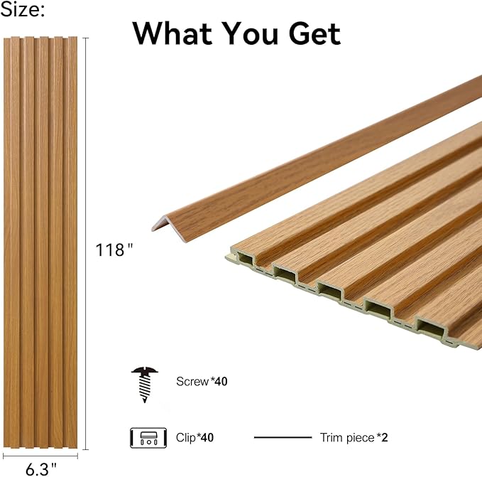 8-Pack WPC Wall Panels 118’’ x 6.3’’ 3D Slat Wall Panel Acoustic Wall Paneling for Interior Wall Decor TV Background Kitchen Bedroom Oak