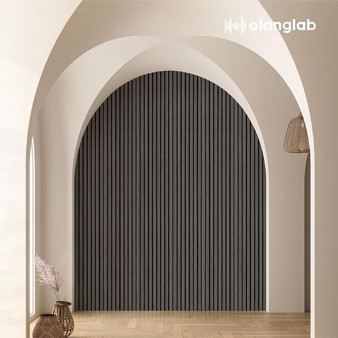 Olanglab Wood Slat Wall Panels 4 Pack, Wooden Acoustic Wall Panels, 94.5"x12.6" Each 3D Wall Panels for Interior Wall Decor (Black-Extendo Trio)