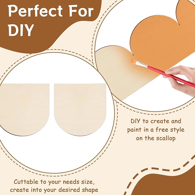 12Pcs Unfinished Scalloped Decorative Wood Trim with Glue Dots, 15.75" x 3.54" Scalloped Wooden Edging Trim Cute DIY Moulding Trim for Home Wall Cabinet Window Door Decor, Interior & Exterior Use