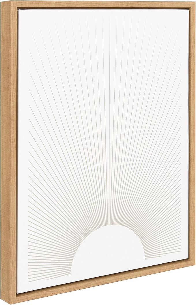 Kate and Laurel Sylvie Sun Rays Framed Canvas Wall Art by Rocket Jack, 18x24 Natural, Chic Minimalist Sunset Art for Wall