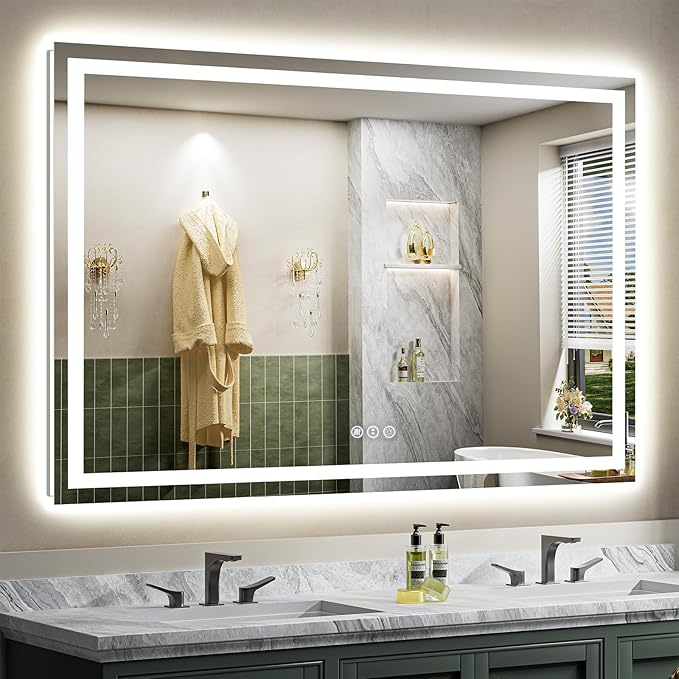 68"x40" LED Bathroom Mirror with Lights, Backlit & Front Lit, Anti-Fog Lighted Bathroom Vanity Mirror for Wall, Memory Function, Dimmable, HD Tempered Glass, Shatter-Proof