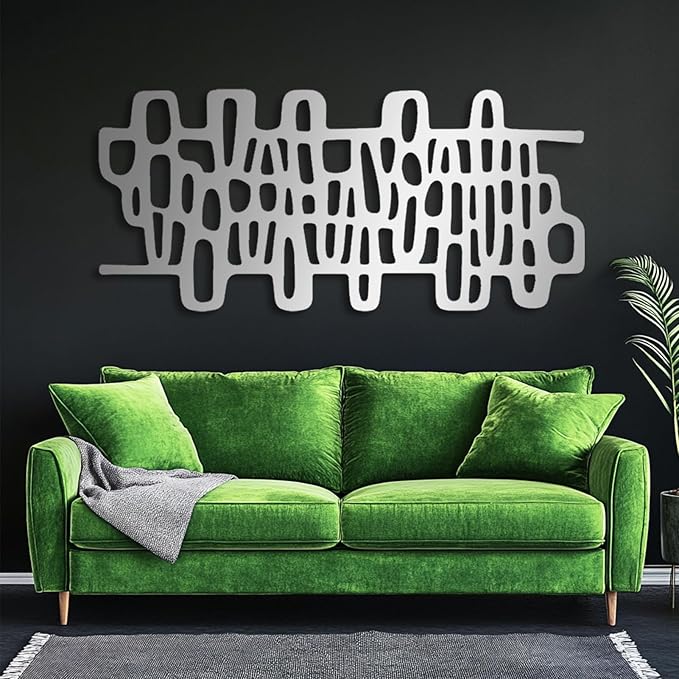 Abstract Geometric Metal Wall Art, Modern Circles Metal Decor, Minimalist Line Art, Long Narrow Sign, Luxury Modern Artwork for Living Room, Farmhouse, Office (Gold, 53"x24" | 135x62cm)