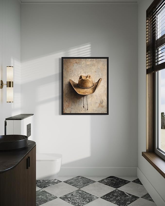 Cowboy Hat Art Print Poster Wall Art, Western Country Farmhouse Wild West for Bedroom, Bathroom, Living Room Art Decor 58 (Cowboy Hat, 11 x 14 inches, Unframed)
