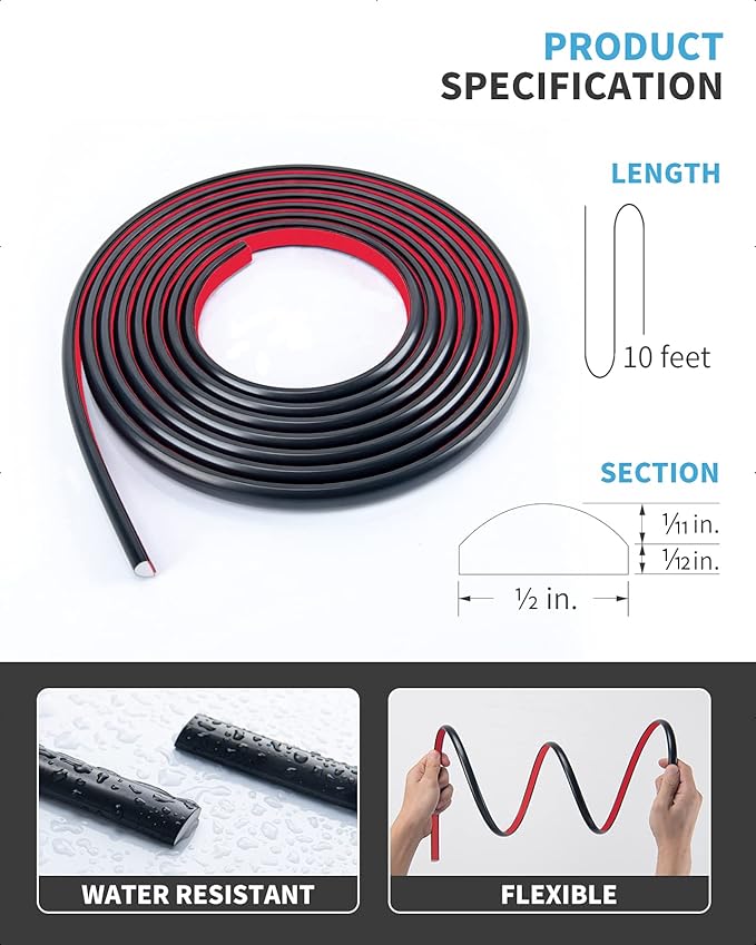 Art3d 10 Ft Peel and Stick Trim for Backsplash Tile Edge, Self-Adhesive Liner for Corner Decor in Black