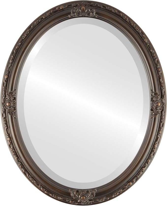 OVALCREST Oval Beveled Wall Mirror for Home Decor - Jefferson Style - Rubbed Bronze - 18x22 Outside Dimensions
