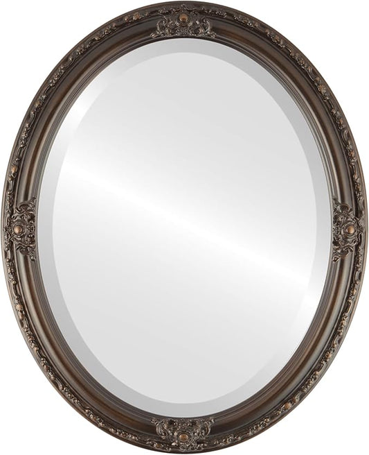 OVALCREST Oval Beveled Wall Mirror for Home Decor - Jefferson Style - Rubbed Bronze - 18x22 Outside Dimensions