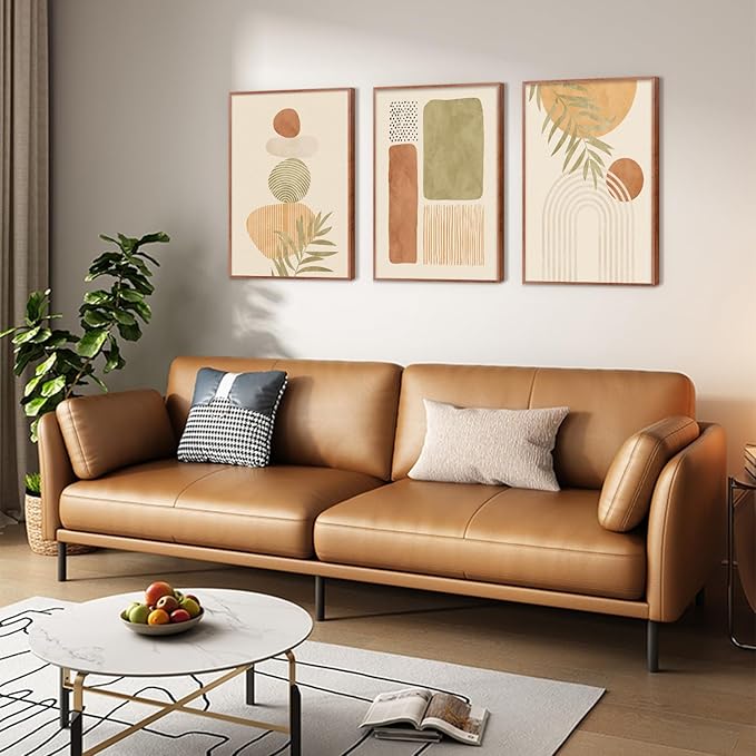 LHIUEM Mid Century Modern Decor Neutral Canvas Wall Art Set of 3(12”X16”) Large Geometric Pictures Boho Art Prints Bohemian Framed Decor Midcentury Modern Wall Art for Dining Room Living Room Bedroom