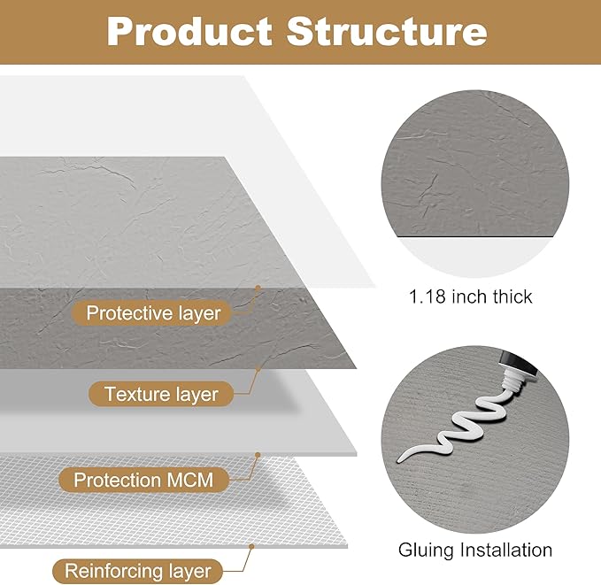 KASARO 3D Faux Stone Wall Panels, 4 PCS MCM Flexible Wainscoting Panels for Exterior/Interior Decor, Modified Clay Material, Accent for Home, Art, Commercial, Stone Cement, 47.2 × 23.6 inch