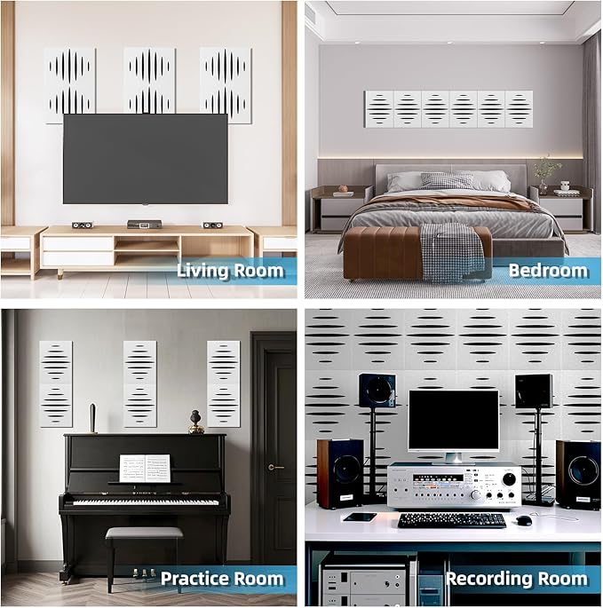 Art3d 6-Pack Self-Adhesive Soundproof Acoustic Panels for Wall, 16 x 12 Inch Wave Design Noise Block with Polyester & Foam for Bedroom Studio Office