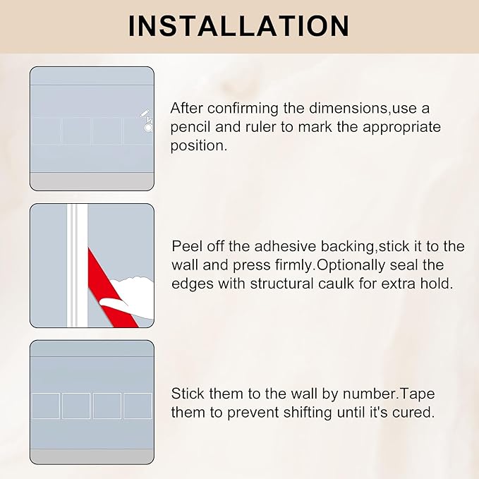 4 Set of 20" x 20" Pre-Cut Accent Wall Molding Trim Kit, Peel and Stick Premade Wainscoting Panels for Interior Decoration, Ready to Assemble Chair Rail Moulding