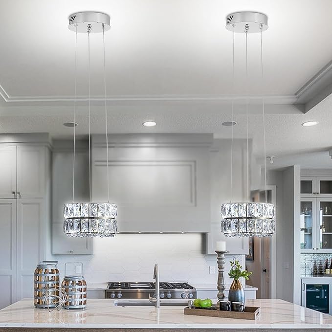 Modern Crystal Chandelier for Dining Room Luxury Silver Crystal Chandelier for Living Room Dimmable LED 11.8" Ring Pendant Light Adjustable Dimmable 2700k-6000k