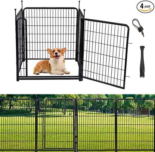 48 in(H) Garden Fences and Borders, Dog Fence Outdoor for Yard, 4 Panels Total 8.9 Ft(L) Animal Barrier Fence No Dig, Heavy Metal Fencing for Garden Beds, Rabbit Fence