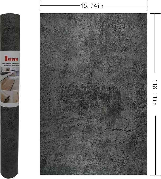 JSEVEM 16"×118" Dark Grey Blue Concrete Wallpaper Peel and Stick Vinyl Faux Concrete Cement Contact Paper Waterproof Industrial Matte Textured Stickers for Bathroom Basement Desk Cabinet Countertops