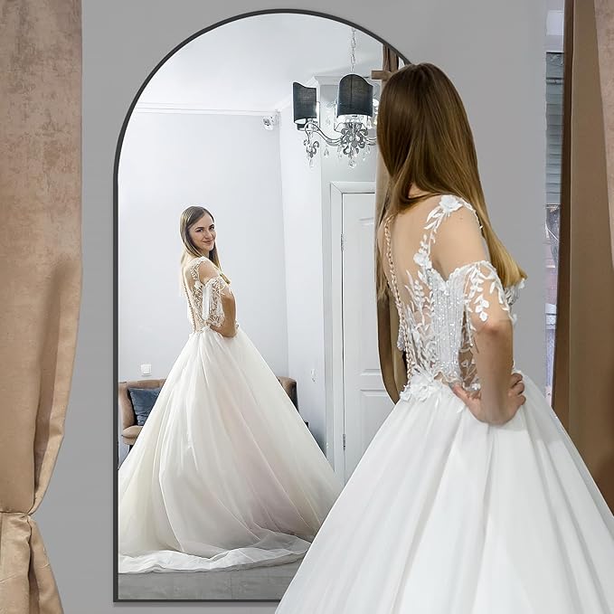 MELOMOIR 82"x44" Oversized Floor Mirror Freestanding, Arched Full Length Mirror for Bedroom Living Room Dressing Room Gym Yoga Hair Salon, Black Mirror Full Length with Shatterproof Tempered Glass