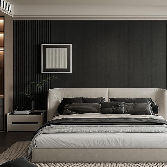 6-Pack Slat Wall Panel with 2 Trims Wood Grain Slat Wall 96" x 6.2" WPC Slats 3D Wall Panels Black Grille