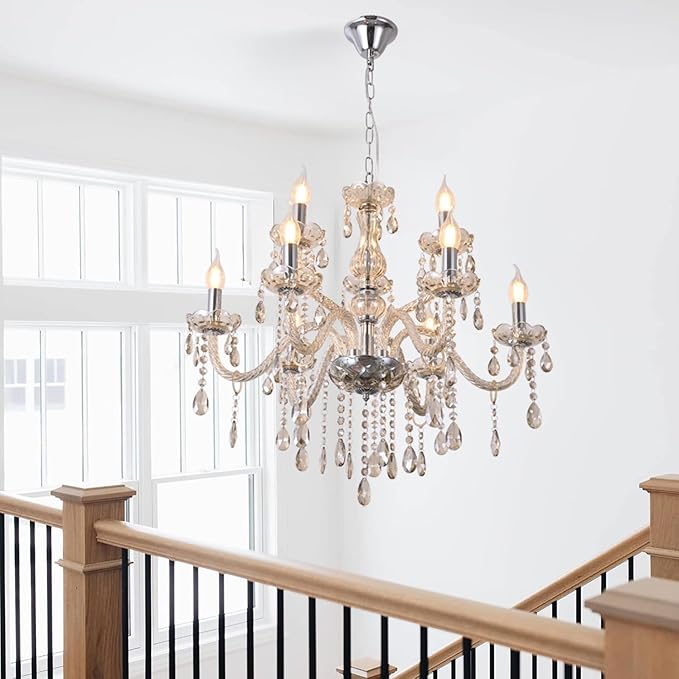 MALOSA Cognac 9 Lights Crystal Chandelier for Dining Room,Living Room,Bedroom