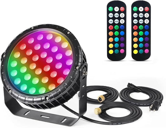 Linkable LED Wall Washer Light with RF Remote, 144W RGBW Color Changing Outdoor Landscape Spotlights, Waterproof Round Stage Lights for Club, Bar, Wedding, Show, Party, Event, Disco