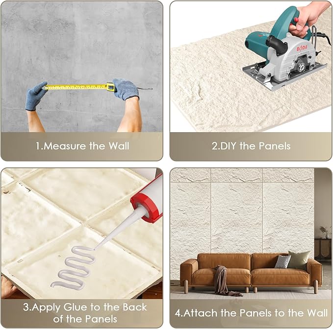 5-Pack 3D Faux Stone Wall Panels, PU Cement-Texture Wainscoting Panels for Interior Walls – Waterproof & Lightweight, Covers 38.7 Sq.Ft, 47.2" x 23.6", for TV Wall, Office, Living Room,White