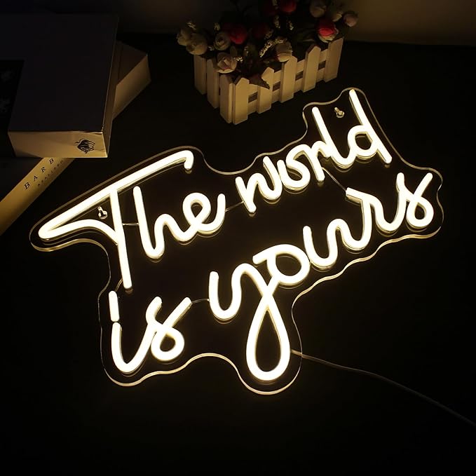 Lucunstar The World Is Yours Neon Signs Valentine Neon Sign Warm White Led Neon Light for Wall Decor Light Up Sign for Wedding USB Powered Led Neon Signs for Bedroom Decor Valentines Day Decor