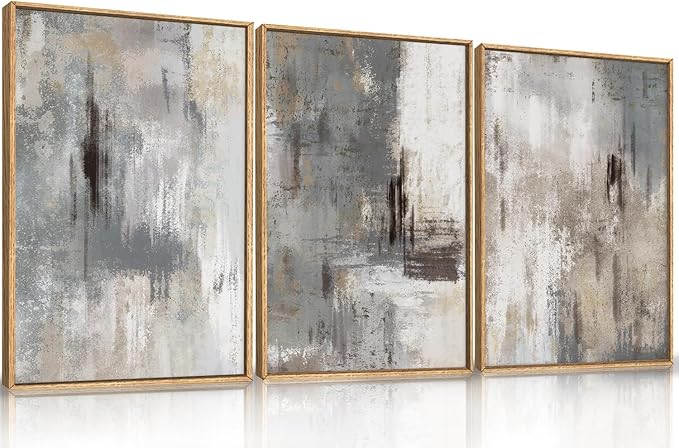 Large Abstract Grey and Beige Framed Canvas Wall Art,Neutral Brush Stroke Wall Decor,Natural Modern Color Block Artwork,Minimalist Nordic Art Print for Living Room,Bedroom,Office- 16"x24"x3