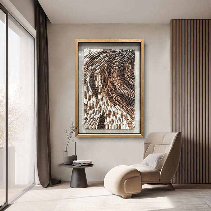 BrightA The Texture Leather Collage Craft Painting With A Contrast Of Brown And White Colors Adds An Artistic Atmosphere And Style To The Space 39.4"x59"