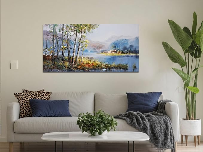 Arjun Landscape Canvas Wall Art for Living Room Nature Painting Bedroom Tree Scenery Textured Picture Framed Large Artwork Office Home Wall Decor, 40"x20"