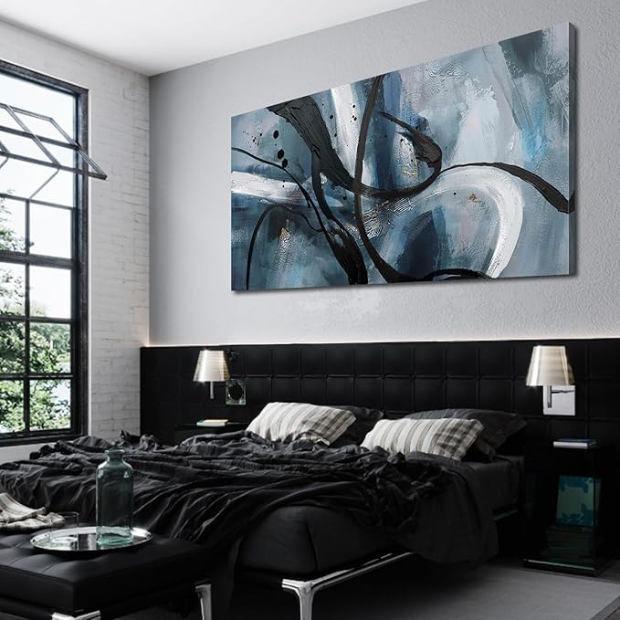 Abstract Frame Wall Art Black and White graffiti of Modem Minimalist Art Large Canas Wall Art for Living Room Bedroom Decor Framed Pictures Artwork for Walls 29x58