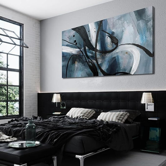 Abstract Frame Wall Art Black and White graffiti of Modem Minimalist Art Large Canas Wall Art for Living Room Bedroom Decor Framed Pictures Artwork for Walls 29x58