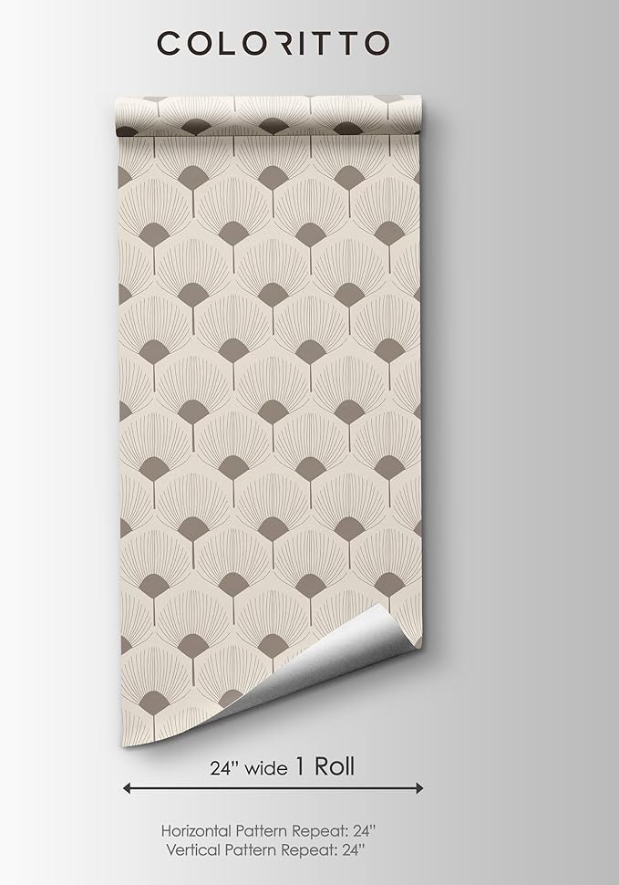 Beige Retro Art Peel and Stick Wallpaper | Removable Self Adhesive Floral Pattern | Boho Wallpaper | Wall Art Wallpaper (1 roll 24" W x 72" H)