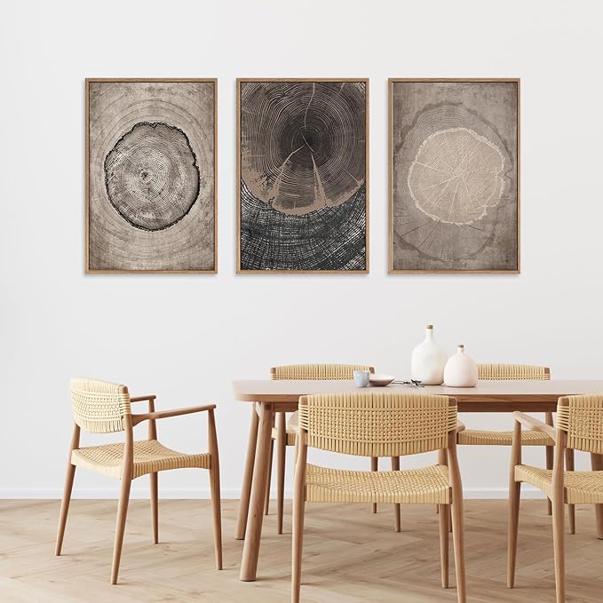CHDITB Tree Ring Wall Art Set of 3, 24"x36" Large Modern Wood Stump Wall Decor, Abstract Black and White Wall Painting, Neutral Nature Art Print for Living Room, Bedroom, Office, Dinning Room