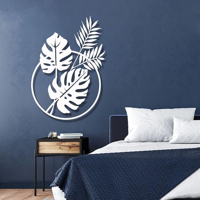 Metal Palm Tree Wall Decor, Palm Leaves Metal Wall Art, Tropical Metal Art Wall Decor, Palm Leaf Wall Decor, Metal Leaf Wall Decor, Metal Plant Wall Decor, Metal Wall Art for Living Room (48x34 inches / 121x87.5 cm, Gold)