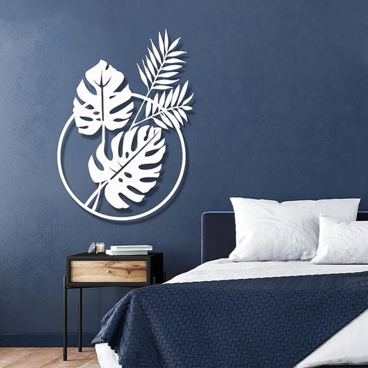 Metal Palm Tree Wall Decor, Palm Leaves Metal Wall Art, Tropical Metal Art Wall Decor, Palm Leaf Wall Decor, Metal Leaf Wall Decor, Metal Plant Wall Decor, Metal Wall Art for Living Room (53x38 inches / 135x97.5 cm, White)