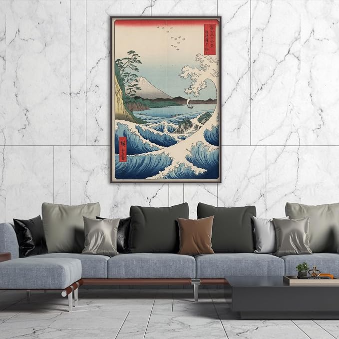 OKRA Utagawa Hiroshige Canvas Wall Art - The Sea at Satta Poster - Fine Art Print - Japanese Painting Seascape Pictures - Abstract Home Decor for for Office Kitchen Unframed (12×16in/30×40cm)
