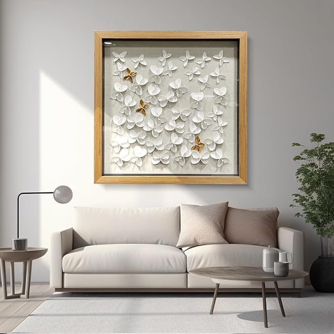 BrightA3D Textured wall decorations, leather and metal-tinged golden and white metal butterfly wall sculptures, large artworks, gradient colors, modern artworks, suitable for decoration in living rooms and bedrooms. 23.6"x23.6"