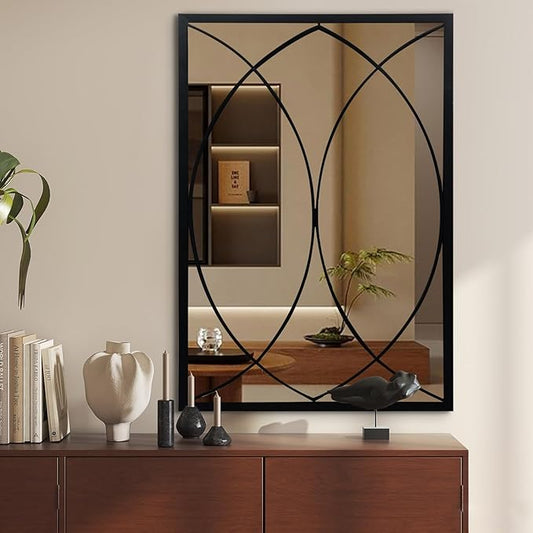 Black Rectangle Mirror, Farmhouse Decorative Wall Mirror for Entryway, Living Room, Bedroom, Hallway, Fireplace, Accent Wall Decor (Black2, 39'' x 27'')