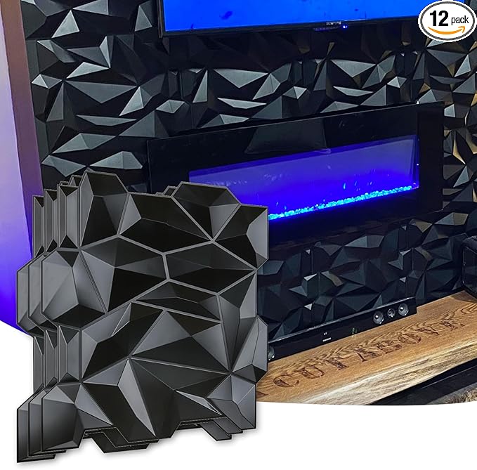 Art3d PVC 3D Diamond Wall Panel Jagged Matching-Matt Black, for Residential and Commercial Interior Decor