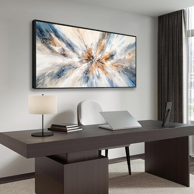 Abstract Painting Wall Art Large size Framed Canvas Prints 24" x 48" Blue and Orange Abstract Modern Minimalist Living Room Decor for Bedroom Office Wall Decor