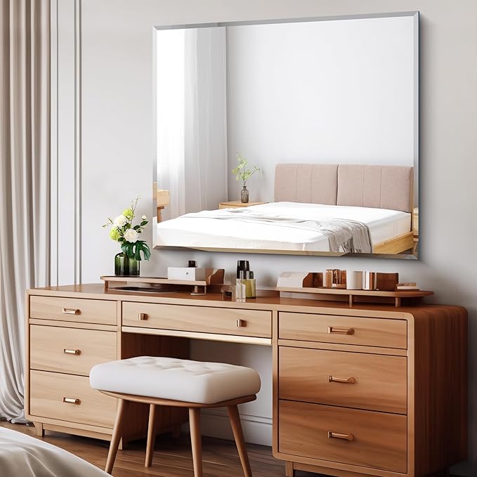 Beveled Bathroom Mirror, 36x40 Inch Large Bathroom Mirrors for Over Sink, Upgraded Shatterproof Beveled Frameless Vanity Mirror for Bathroom,Bedroom,Living Room and Entryway