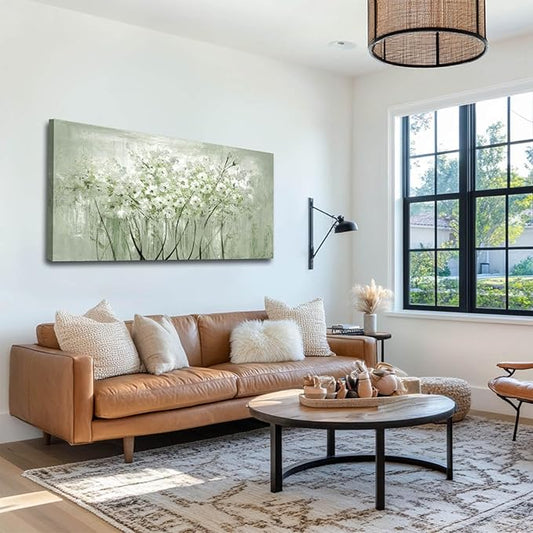 MLART99 Modern Artwork Wall Decor White Flowers Picture Art 24"x48" Plant Wall Art Decorations for Living Room Office