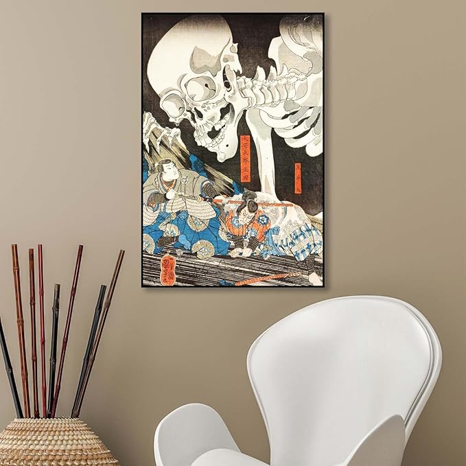 OKRA Utagawa Kuniyoshi Canvas Wall Art Defying The Skeleton Poses Poster Japanese Ukiyo-E Woodcut Art Animal Nature Landscape Poster Japanese Classic Wall Decor Unframed 12×18in/30×45cm