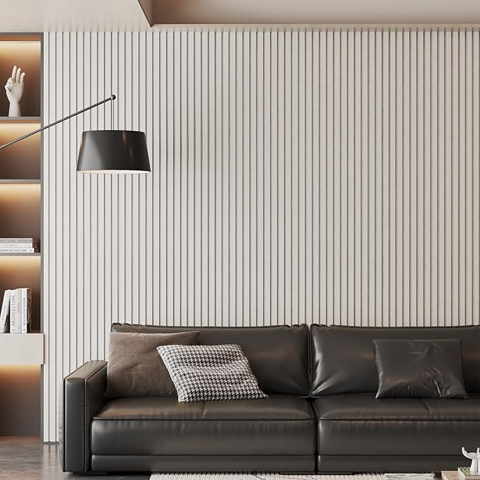 4 Panel Wood Slat Acoustic Panel 94" x8" for Sound Absorbing, Soundproof Wood Slat Panel Cover 21 Sq.Ft, 3D Fluted Sound Absorbing Paneling for Wall Decor, Living Room, Bedroom, White Oak