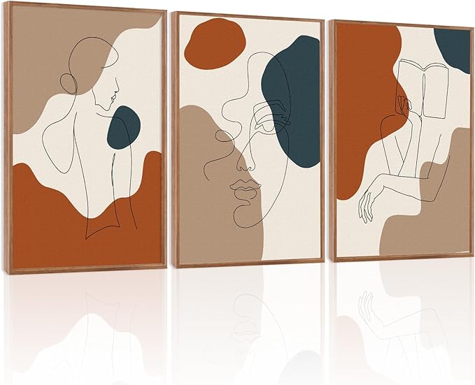 LHIUEM Abstract Woman Body Line Art Prints Elegant Framed Wall Decor Set of 3(12”X16”)Bookish Salon Canvas Wall Art Metal Esthetic Body Decor Boho Abstract Feminine Silhouette Art for Bedroom Bathroom