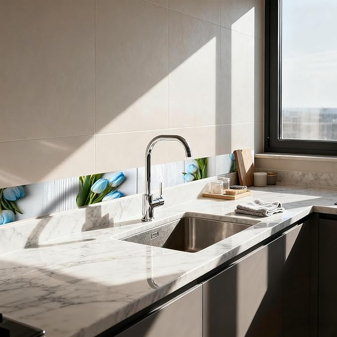 Nuxovilar Wallpaper Border Peel and Stick, Blue Tulip Floral Pattern Self-Adhesive Wallpaper, PVC 3.94×16.4 Ft, Decorative for Bedroom, Living Room, Spring Home Decor